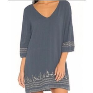 Anthropologie Women's Boho-Chic Embroidered V-Neck Tunic Dress Slate Blue